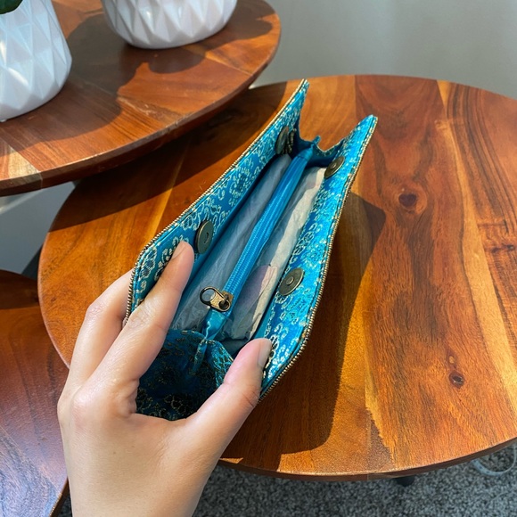 Blue Beaded Brocade Bag - Picture 3 of 7